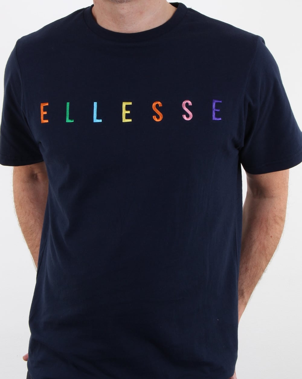 Ellesse Multi Colour Block Script T Shirt Navy