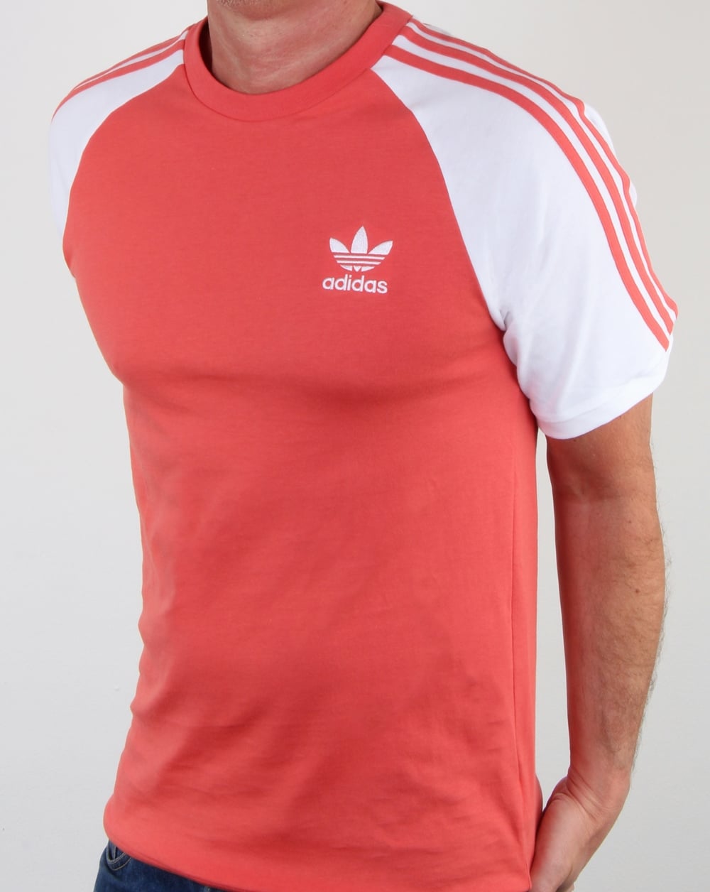 Adidas Originals 3 Stripes T Shirt Scarlet Red/White
