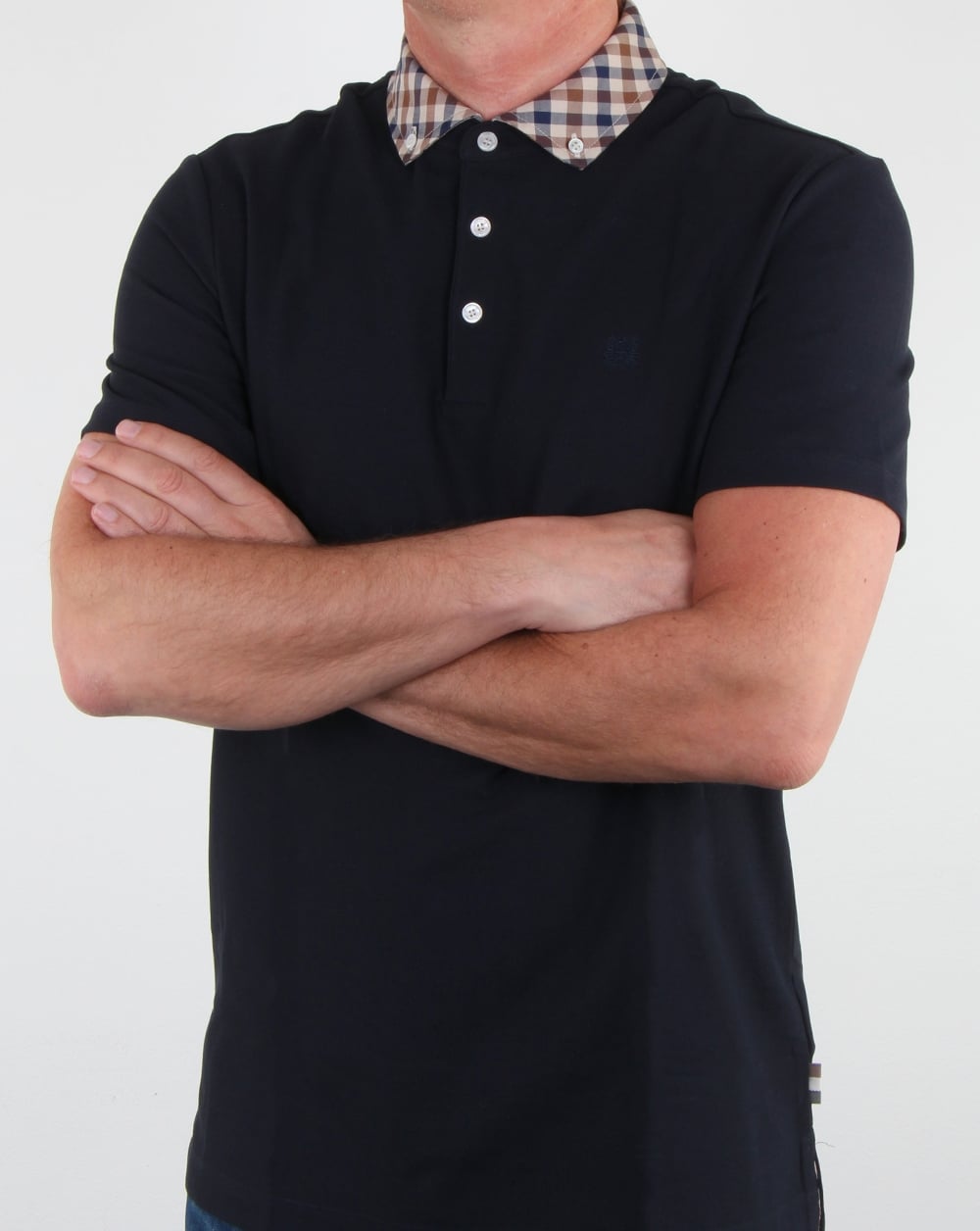Aquascutum Coniston Check Collar Polo Shirt Navy