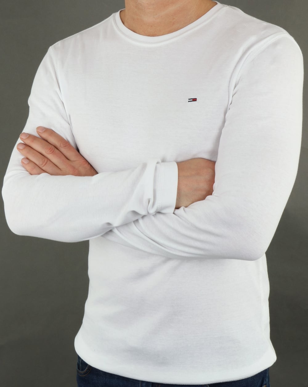 Tommy Jeans Langarm-T-Shirt aus gerippter Baumwolle in Weiß
