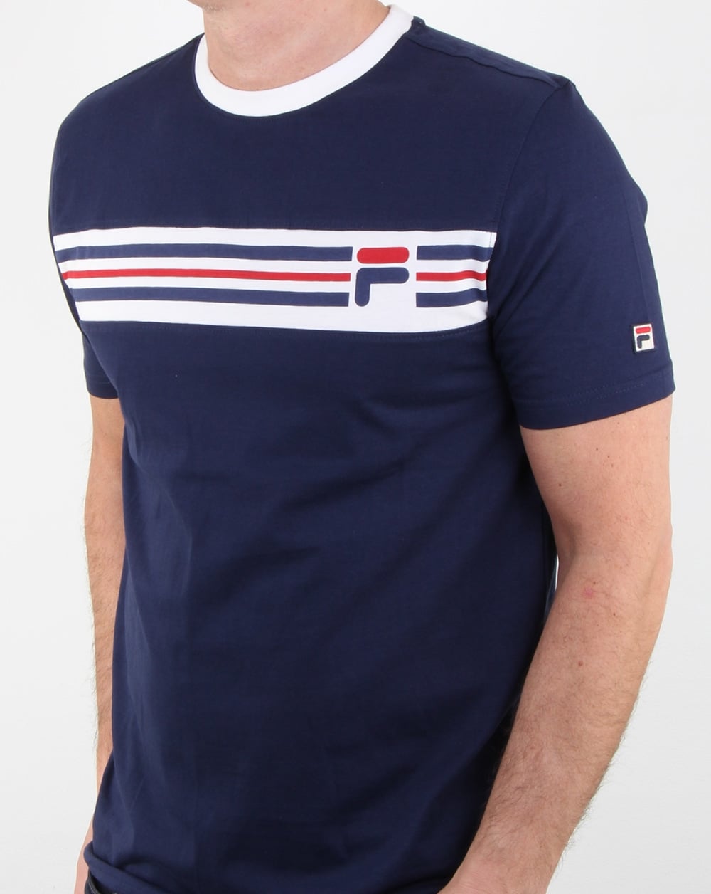 Fila Vintage Chest Stripe T Shirt Navy