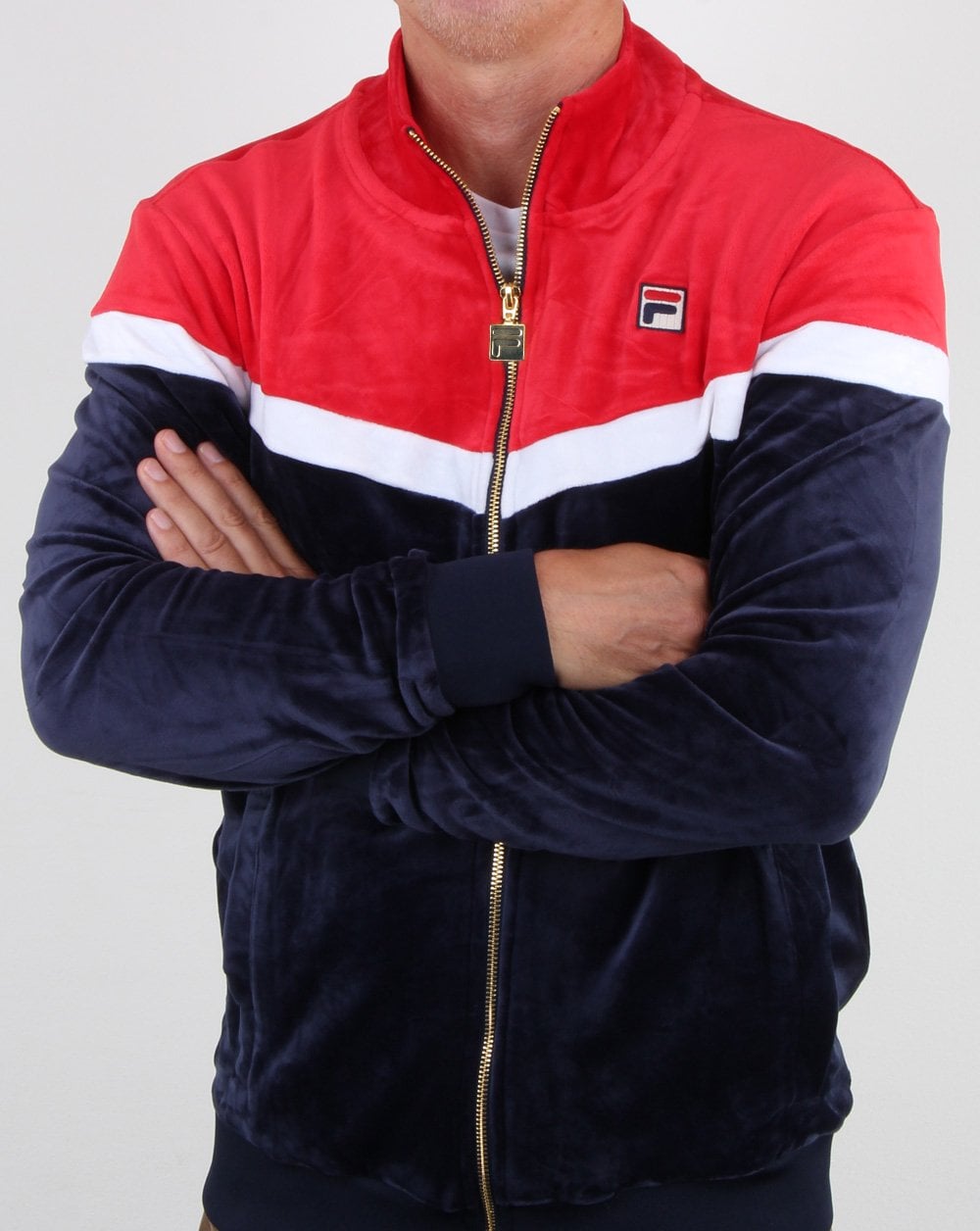 Fila Vintage Harry Velours-Trainingsjacke Marineblau/Rot/Weiß