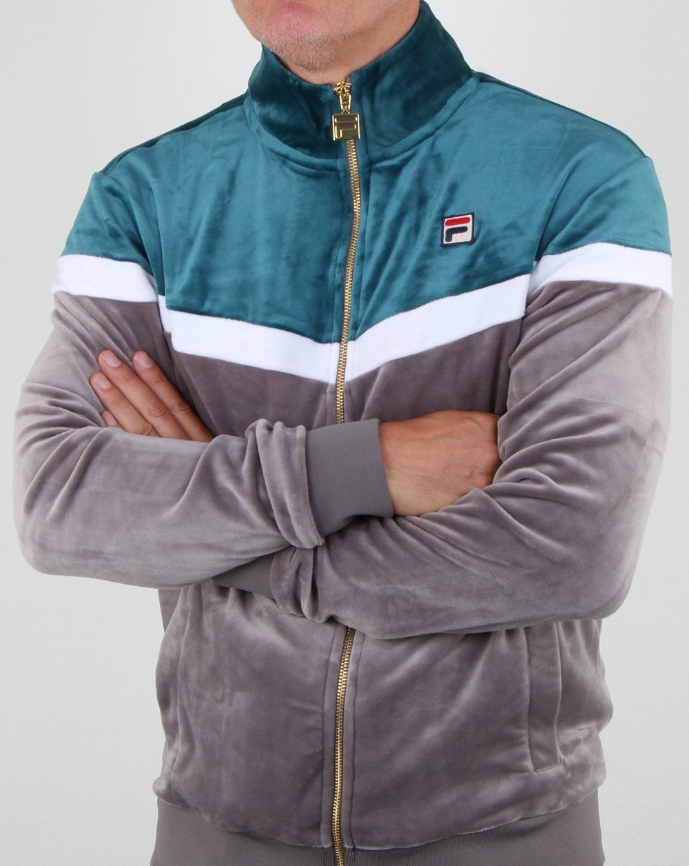 Fila Vintage Harry Velour Track Top Charcoal/Atlantic Deep Blue