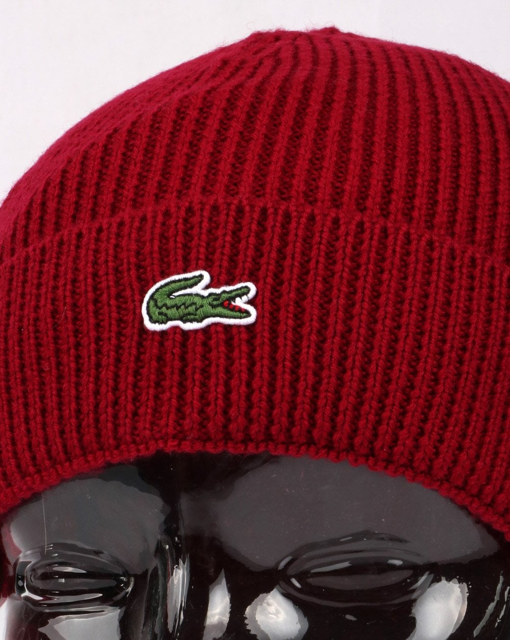 Lacoste Turn Up Ribbed Wool Beanie Red