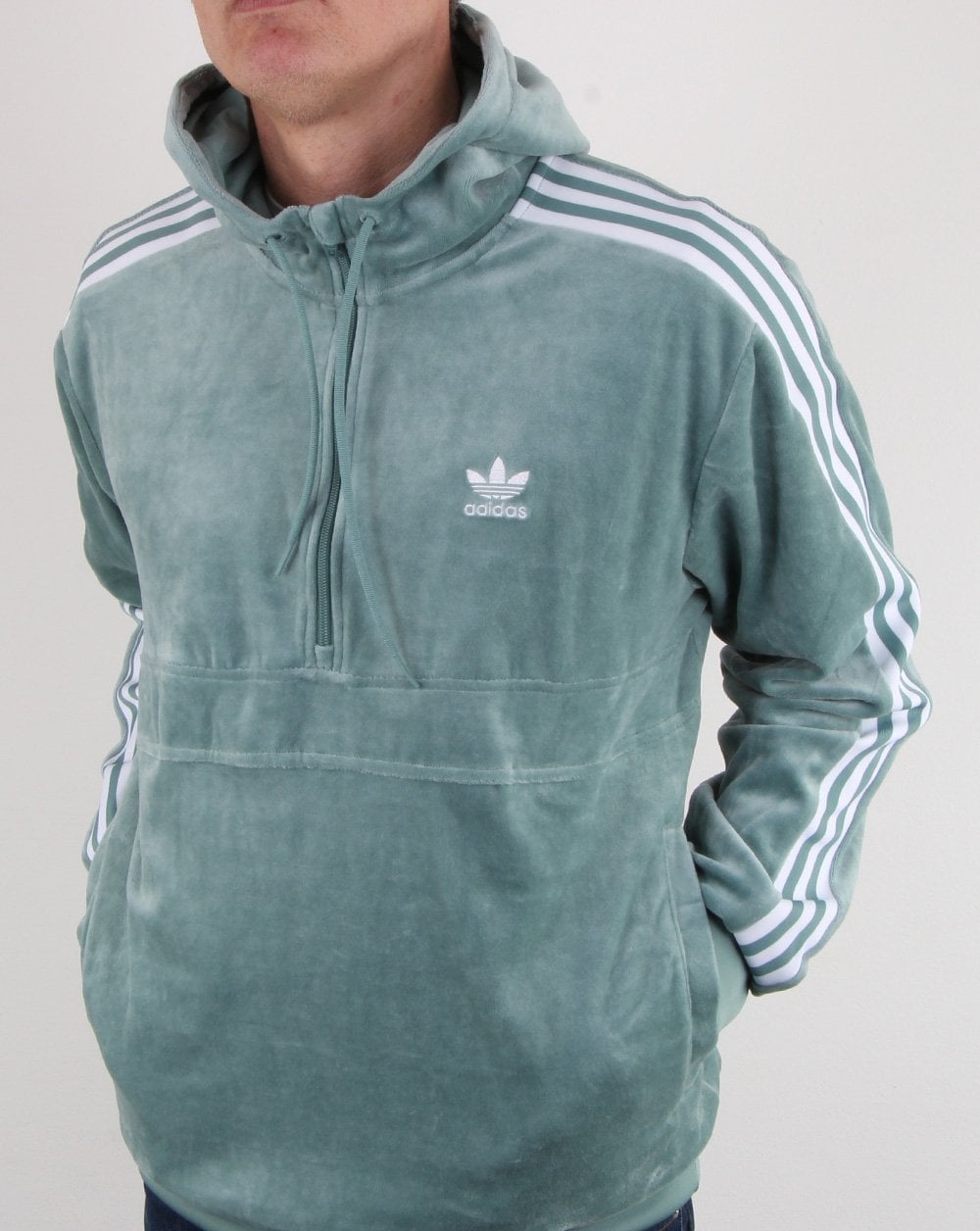 Adidas Originals Velour Half Zip Hoody Vapour Green