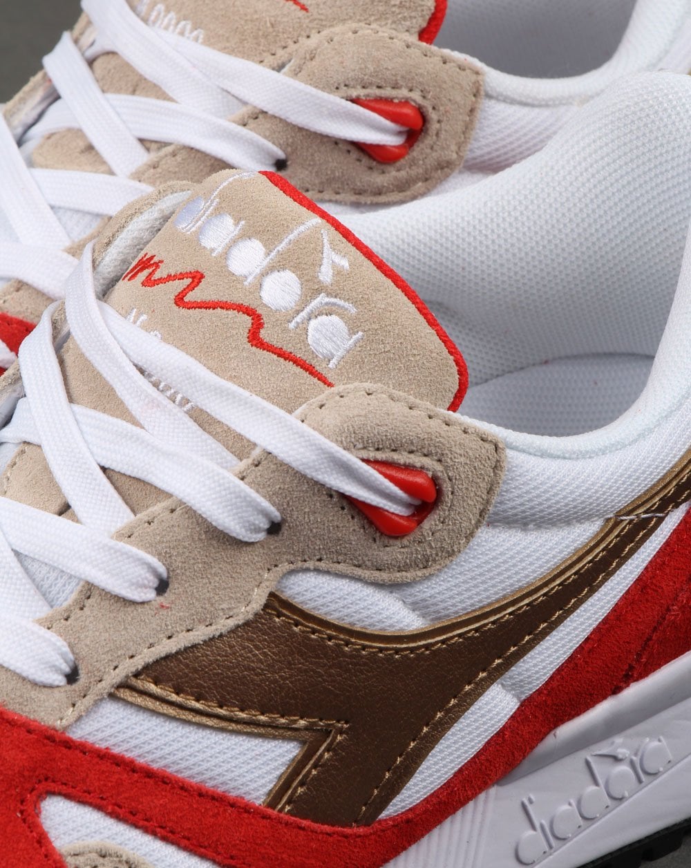 Diadora N9000 Spark Trainers White/Red/Gold