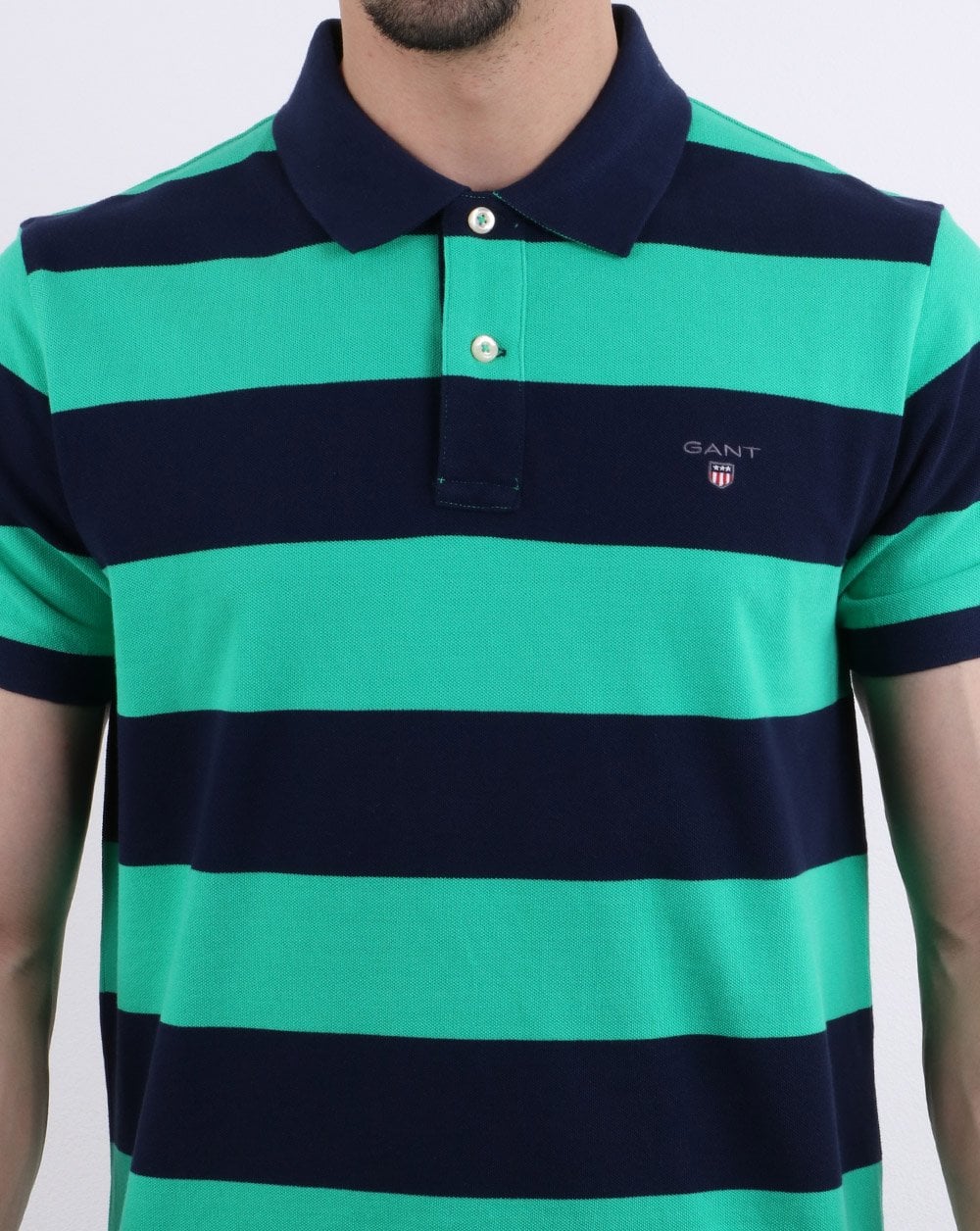 Gant Barstripe Pique Rugger Navy and Green