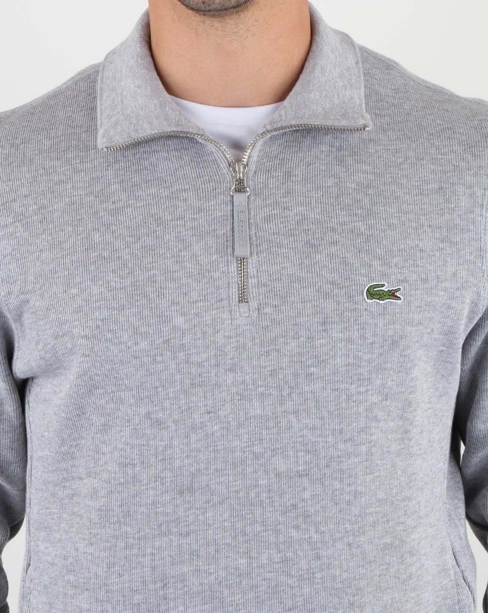 Lacoste Quarter Zip Silver Chine