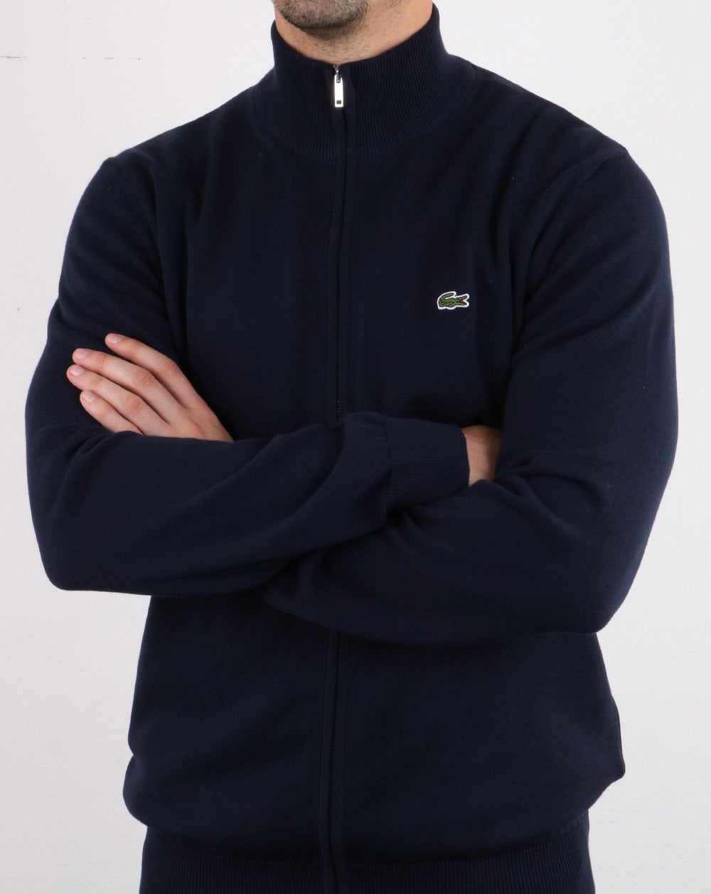 Lacoste Funnel Neck Zip Knitted Top Navy