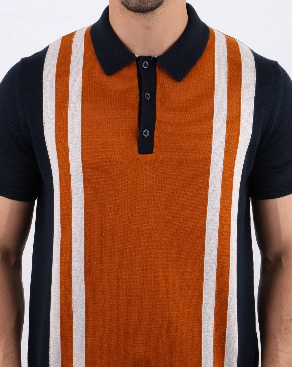 Ben Sherman Mod Stripe Knit Polo Dark Navy
