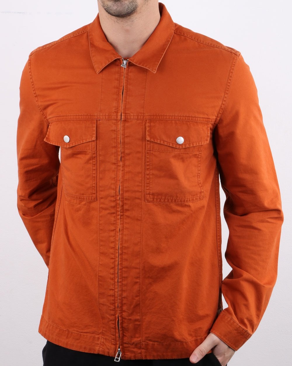 Pretty Green Section Zip Front Overshirt Orange