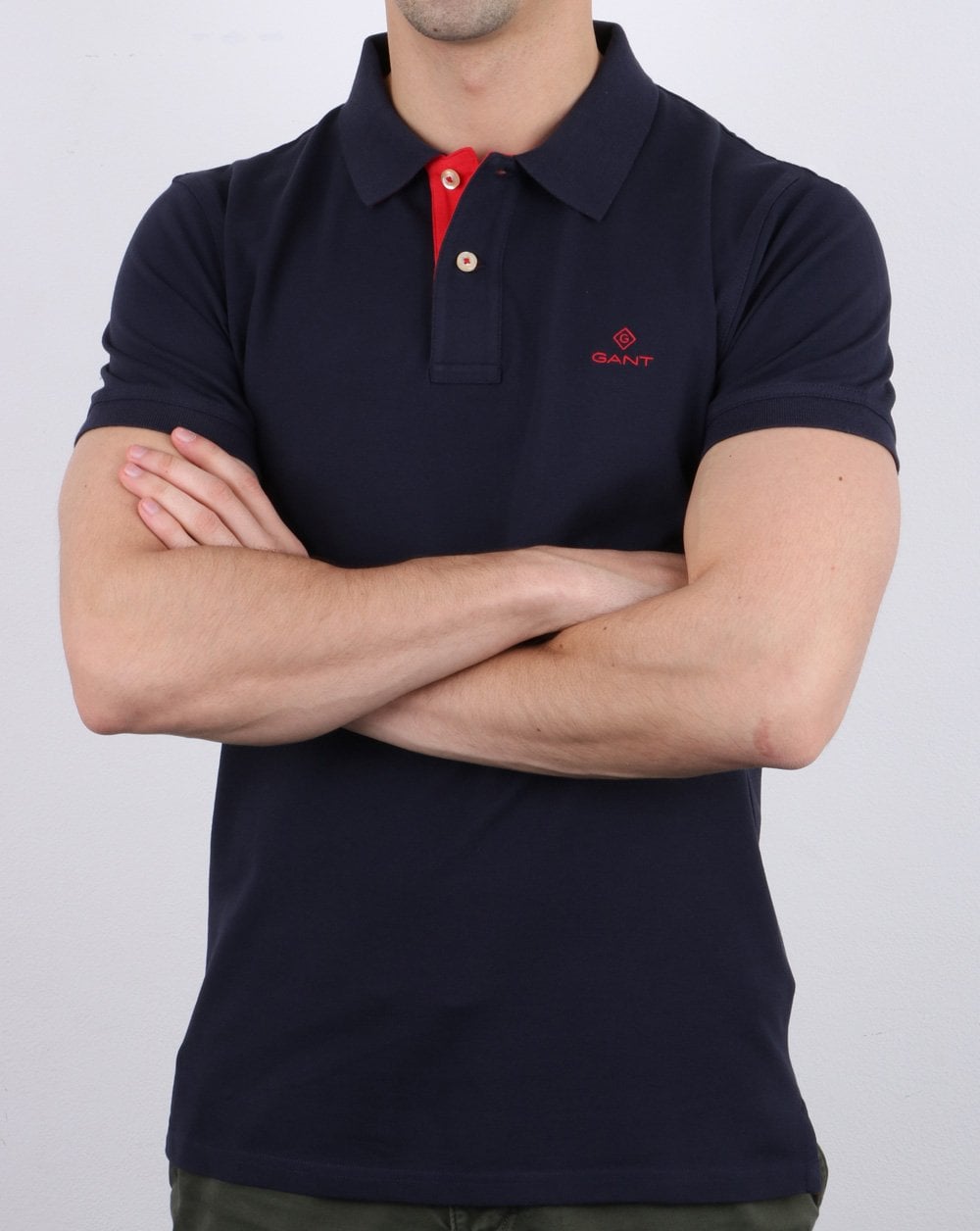 Gant Contrast Collar Polo Shirt Navy -Red