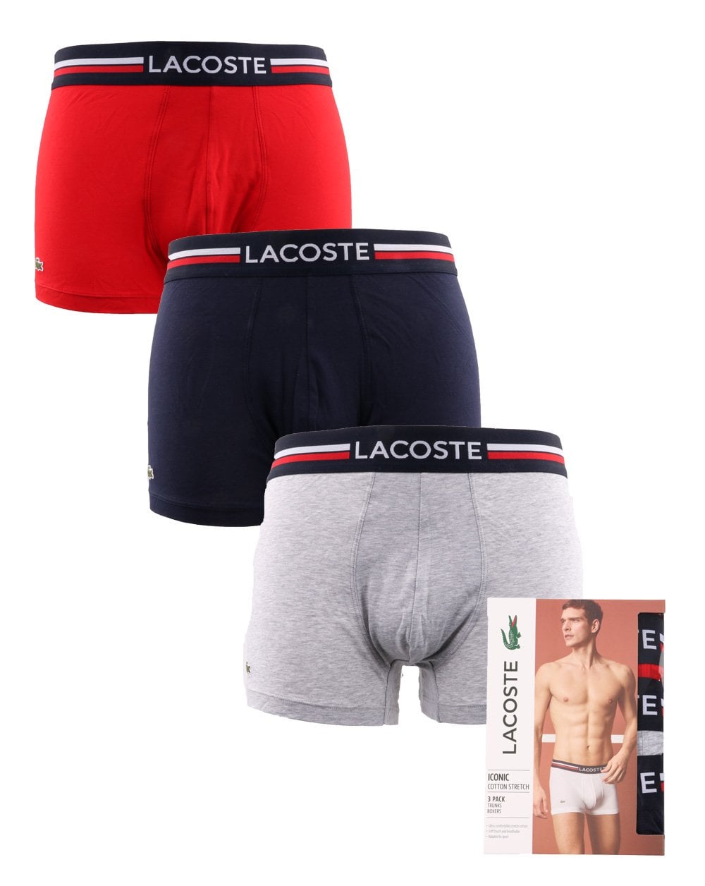 Lacoste Dreierpack Boxershorts Marineblau/Grau/Rot