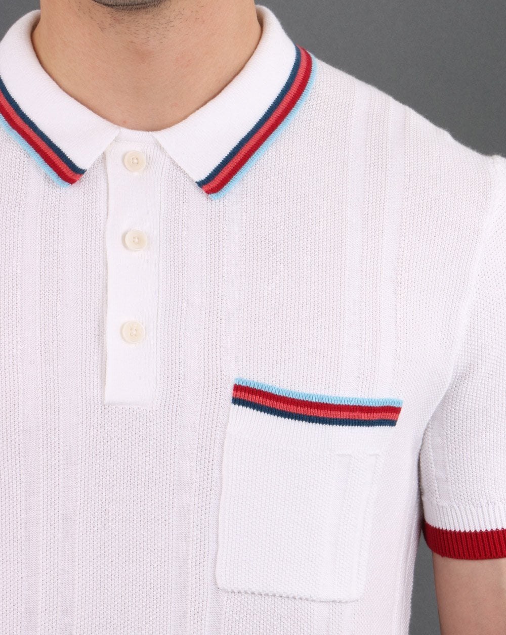 Pretty Green Stripe Pocket Knitted Polo Shirt White