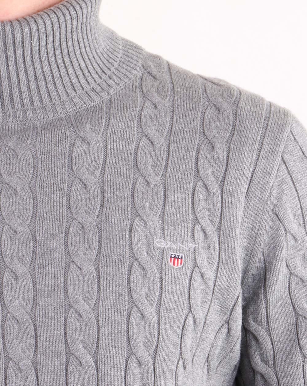 Gant Cable Knit Turtle Neck Grey Melange