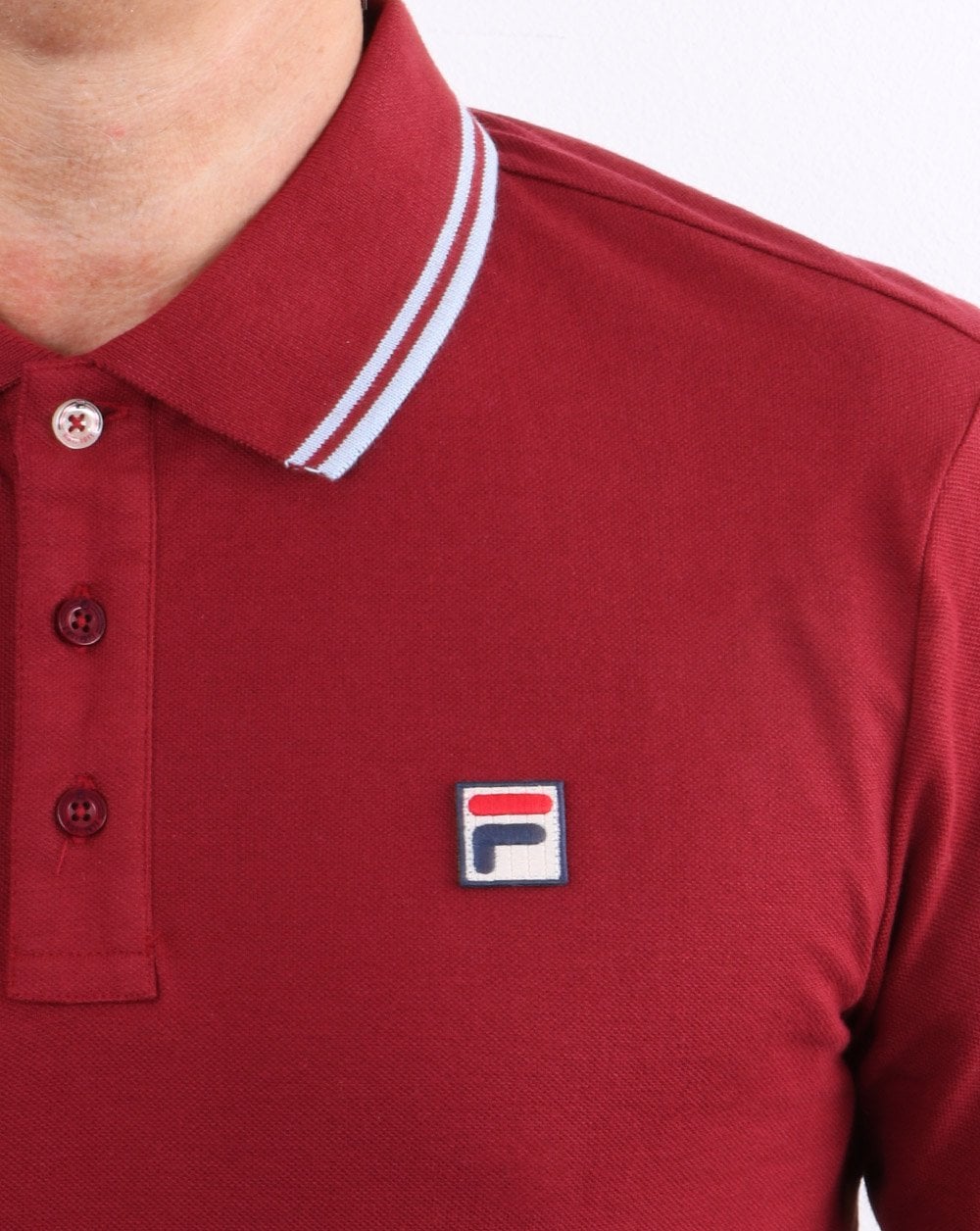 Fila Vintage Tipped Long Sleeve Polo Shirt Claret/Blue