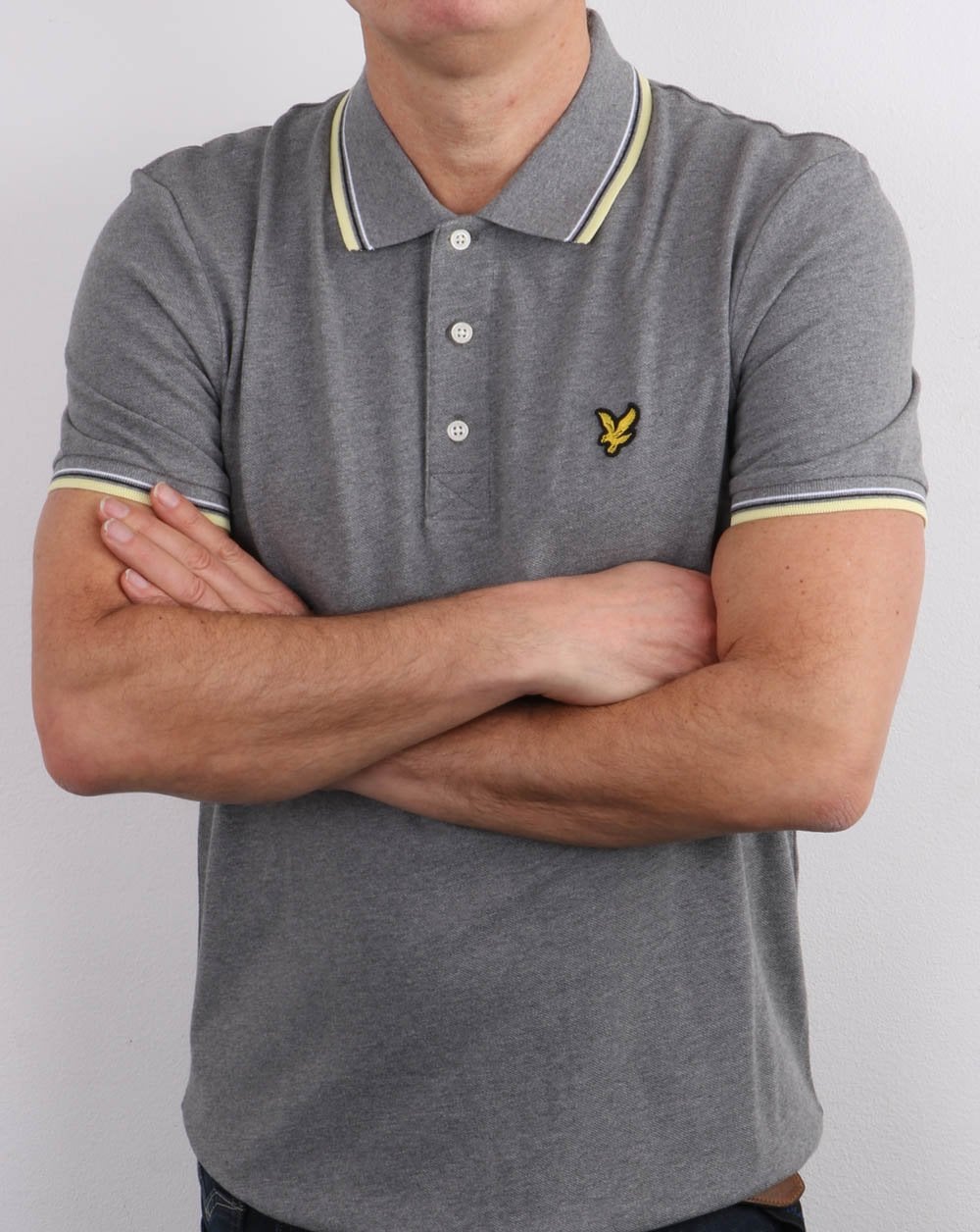 Lyle And Scott Tipped Polo Shirt Mid Grey Marl/lemon