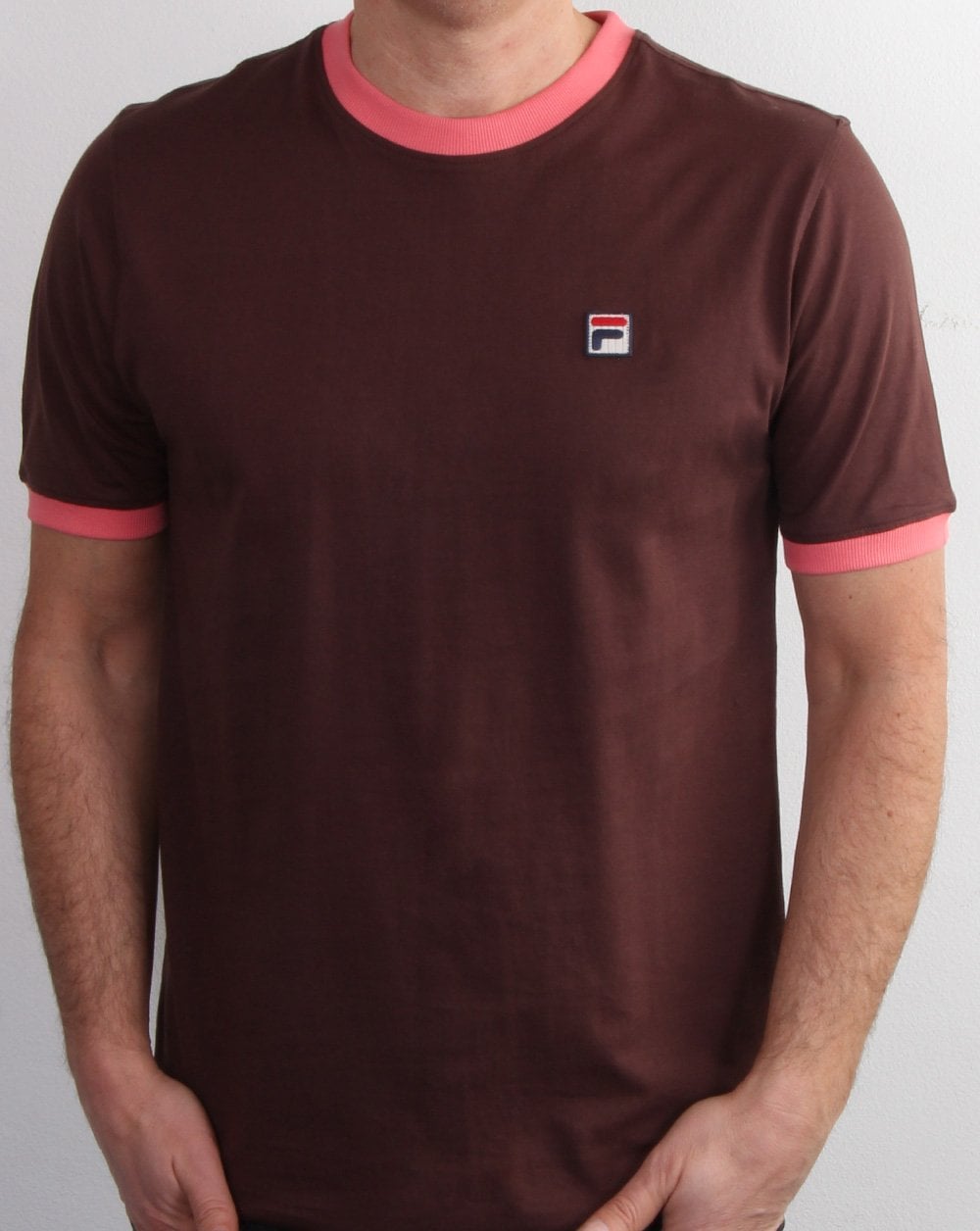 Fila Vintage Ringer T Shirt Brown/Coral