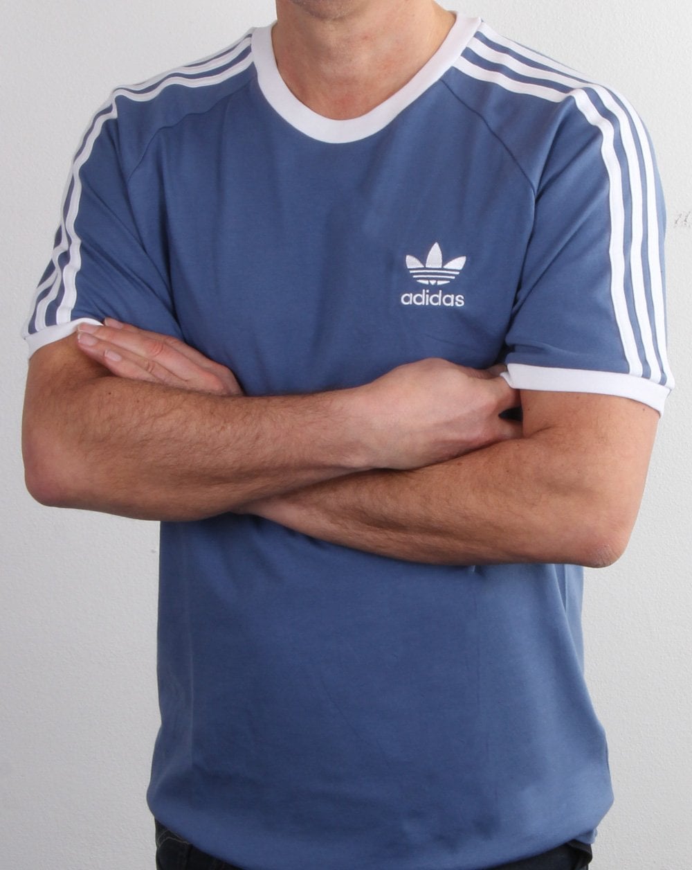 Adidas Originals 3 Stripes T Shirt Crew Blue