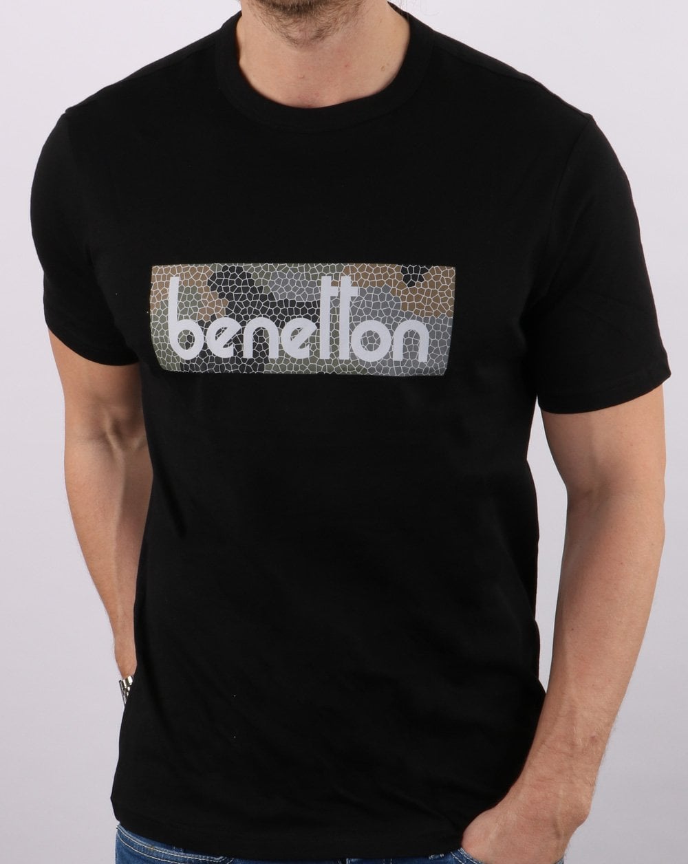 Benetton Classic Logo T-shirt Black Camo