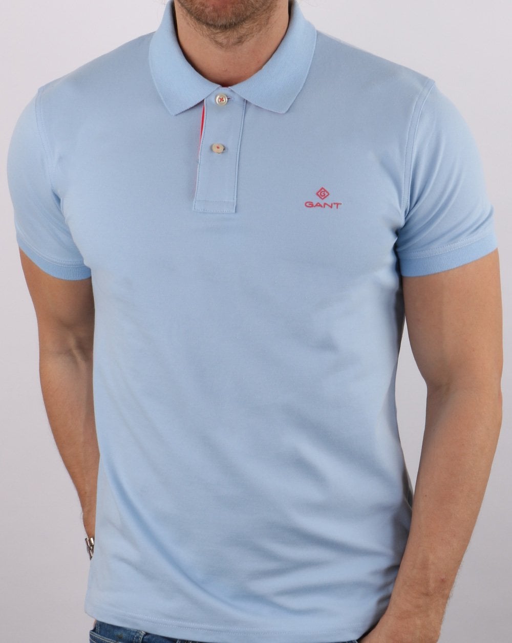 Gant Contrast Collar Polo Shirt Powder Blue