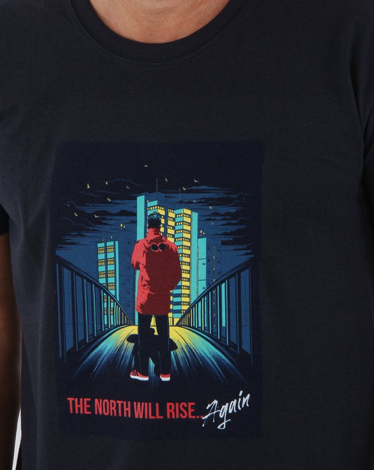 80s Casuals 80s Casuals – T-Shirt „The North Will Rise Again“ in Marineblau