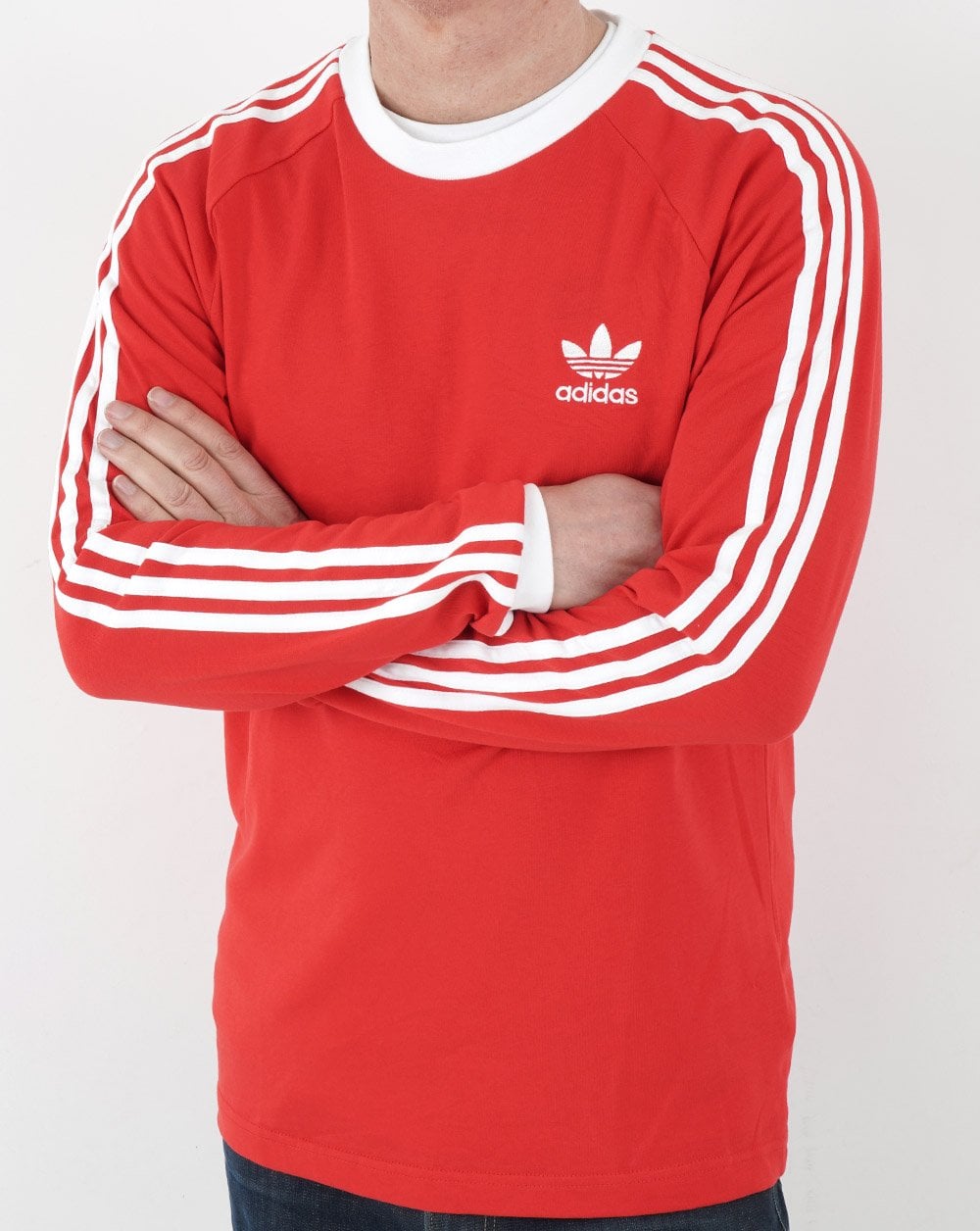 Adidas Originals 3 Stripes LS T Shirt Vivid Red