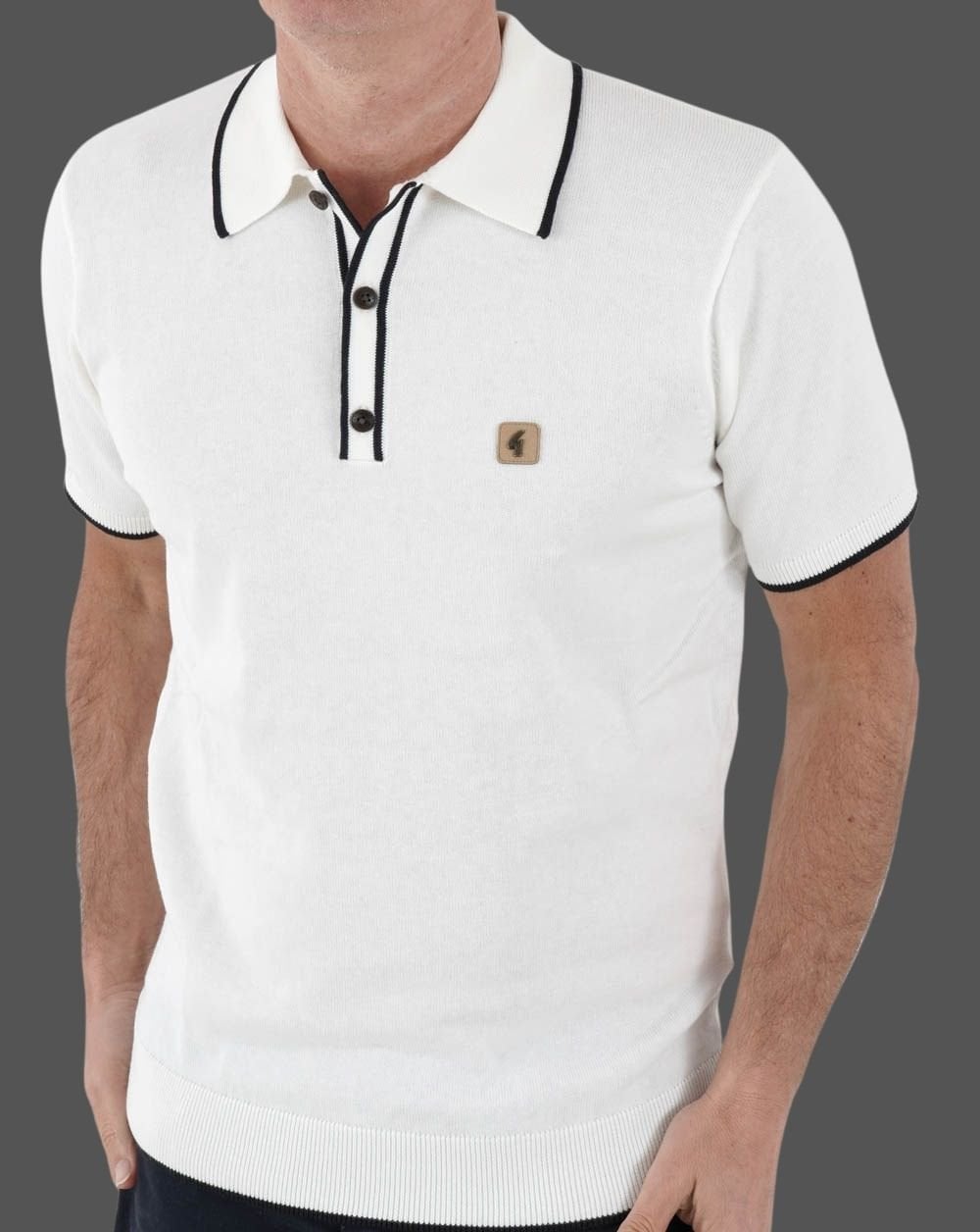 Gabicci Vintage Lineker Knitted Polo White