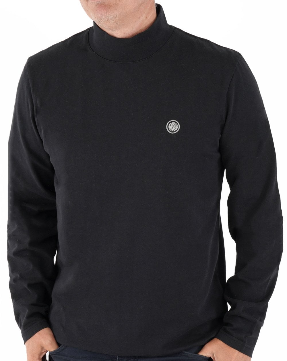 Pretty Green – Langarmshirt mit Stehkragen in Schwarz
