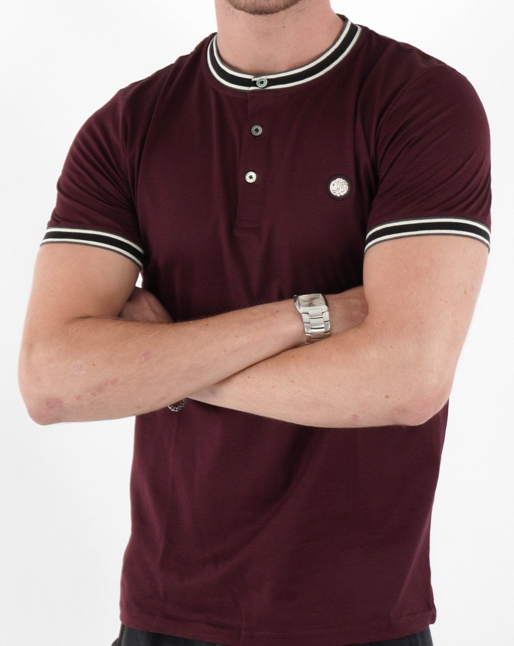Pretty Green Marriot Henley T-shirt Burgundy