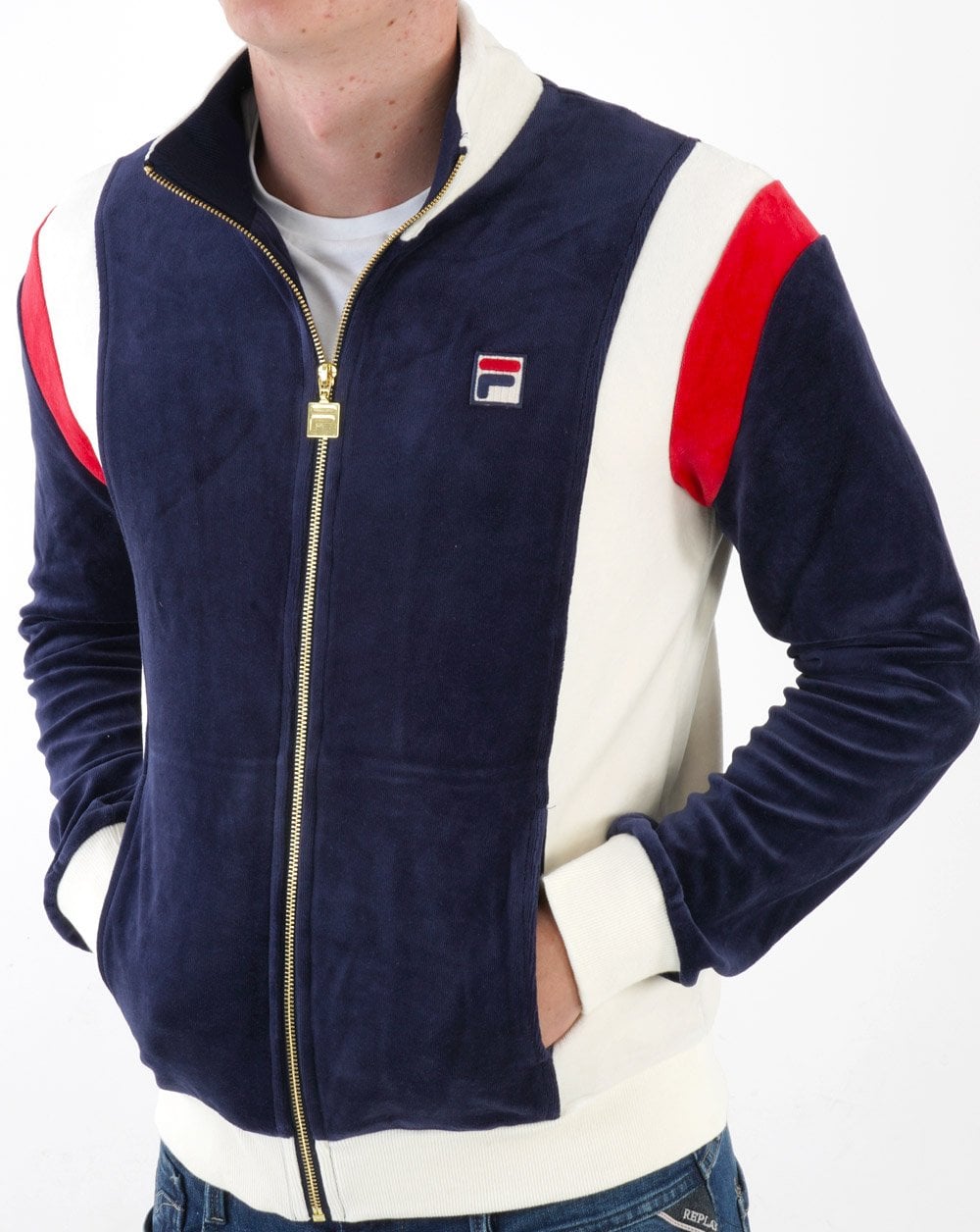 Fila Vintage Floyd Velours Trainingsjacke Marineblau/Off-White/Rot