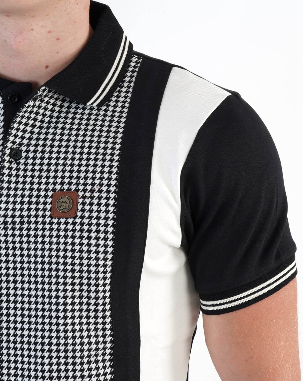 Trojan Mono Houndstooth Panel Polo Black