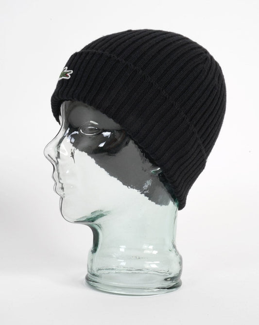Lacoste Lacoste Gerippte Wollmütze Schwarz