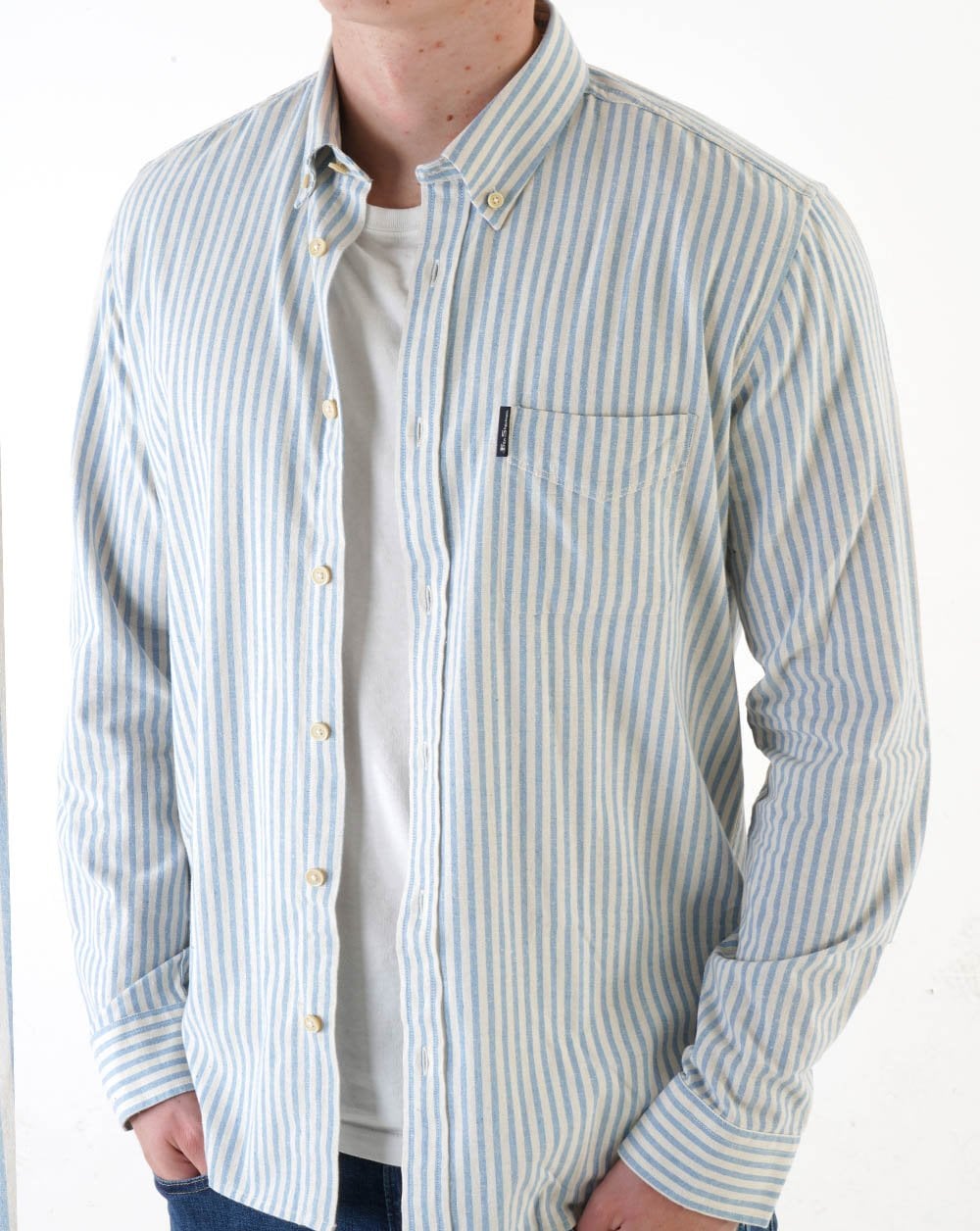 Ben Sherman Recycled Cotton Oxford Stripe Shirt Pale Blue