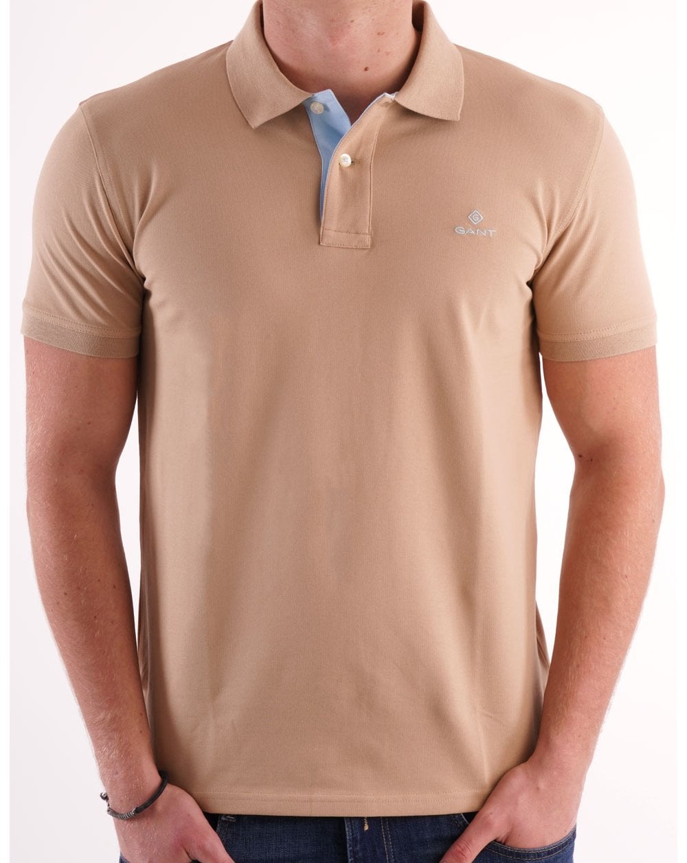 Gant Contrast Collar Polo Beige/Sky Blue