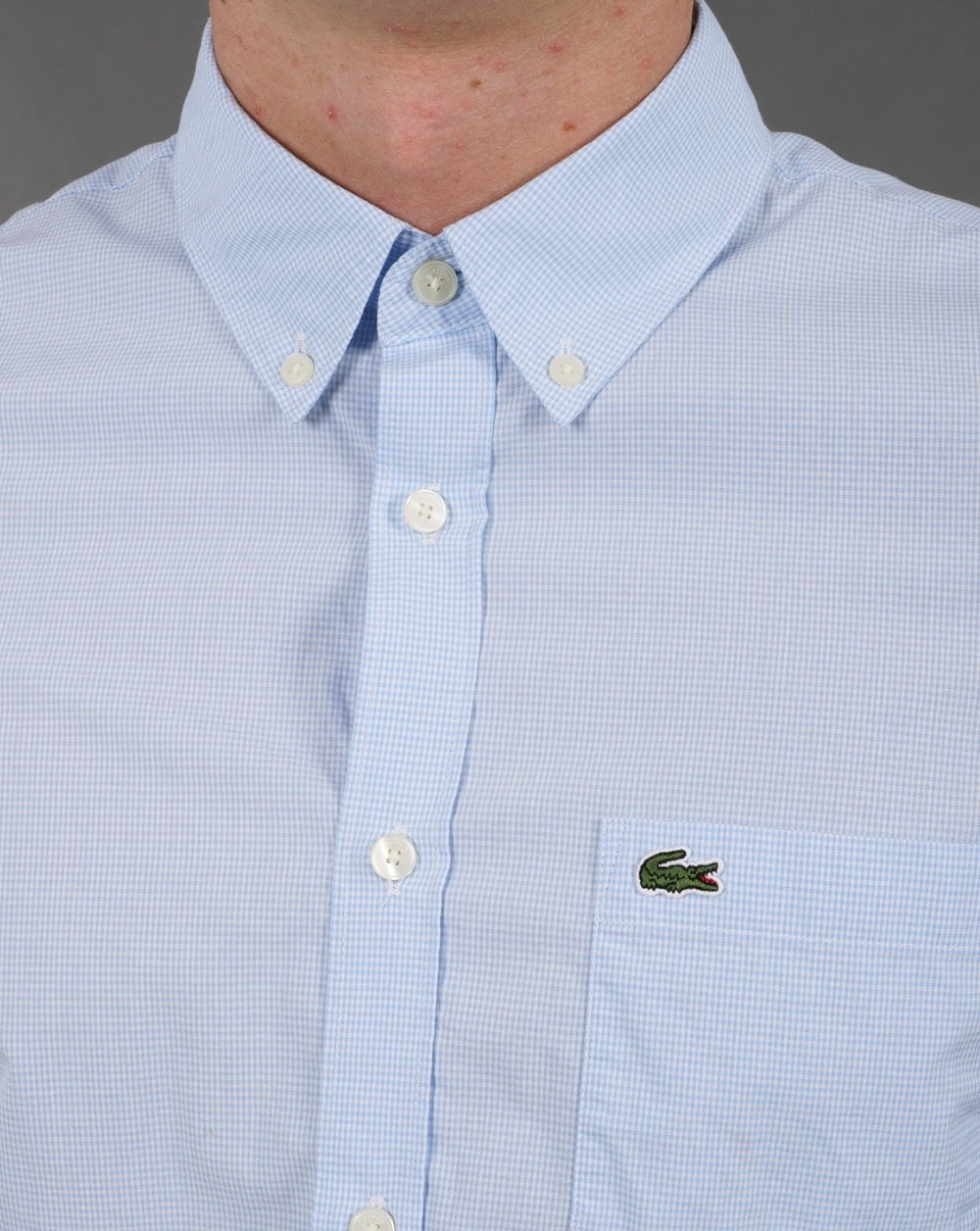 Lacoste Gingham Check SS Shirt White/Sky Blue