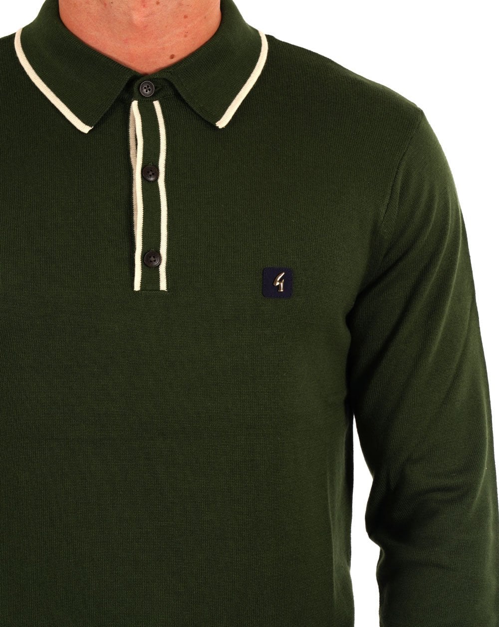 Gabicci Vintage Lineker LS Knitted Polo Forest