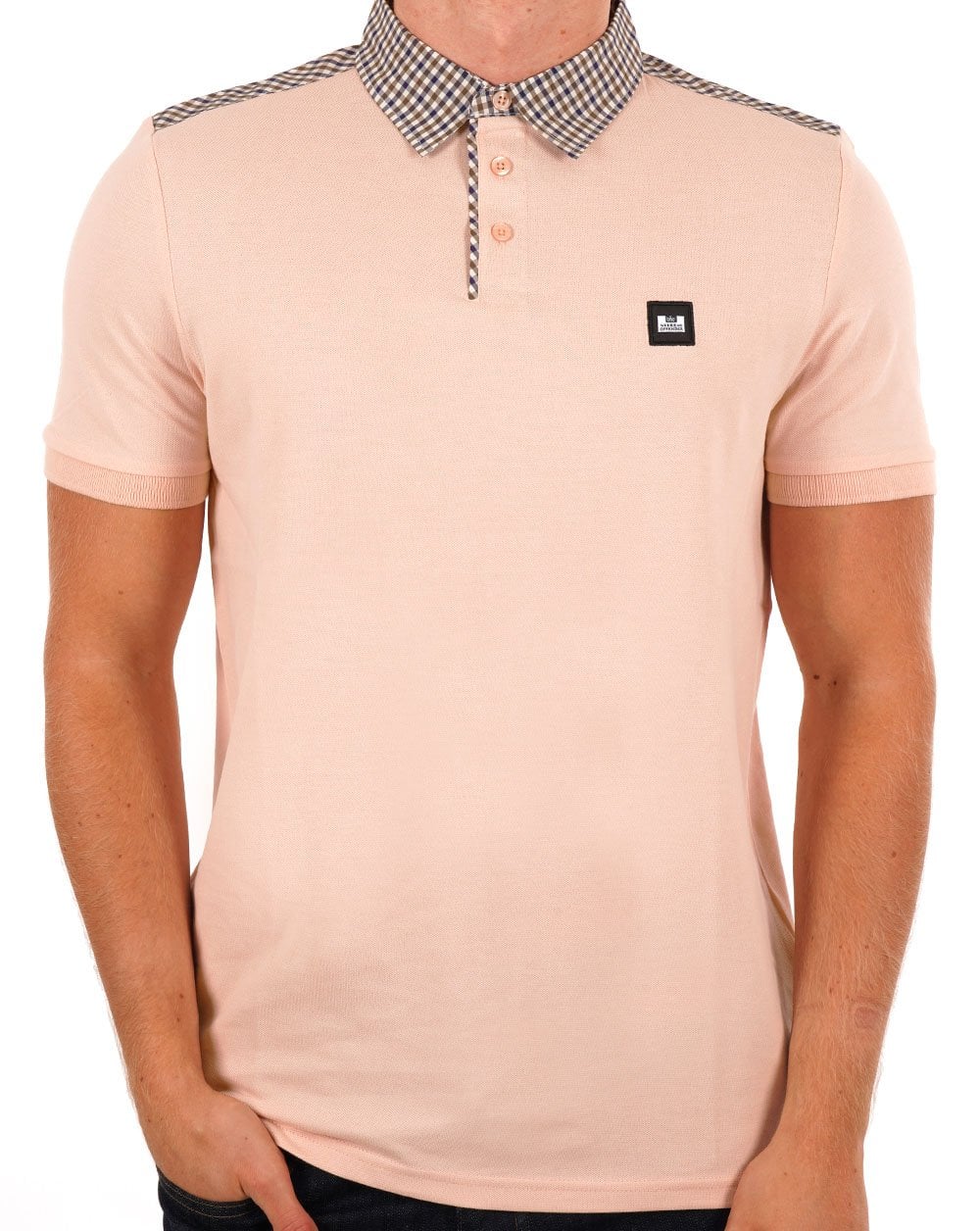 Weekend Offender Check Collar Polo Shirt Soft Peach