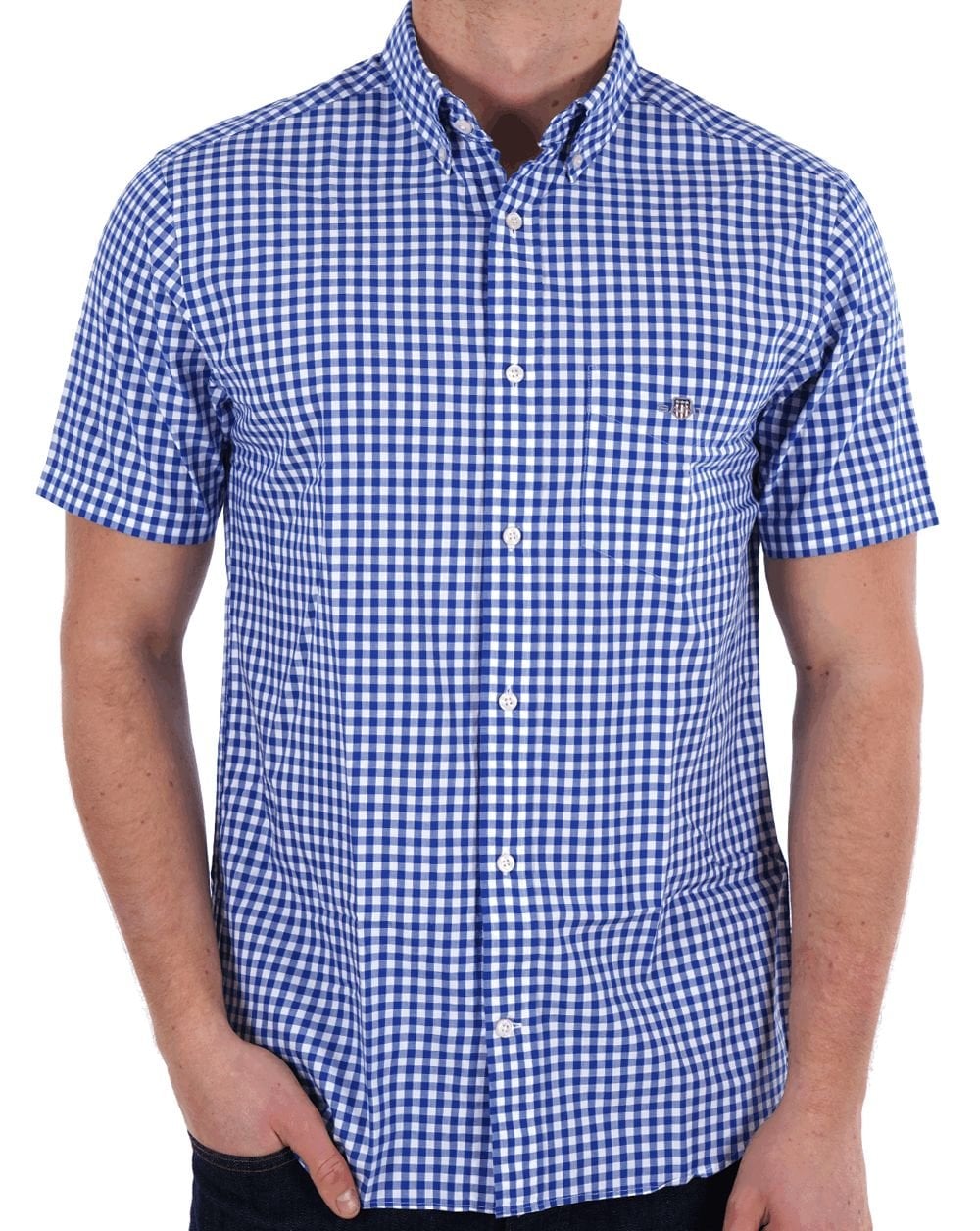 Gant Poplin Gingham Kurzarmhemd College Blue
