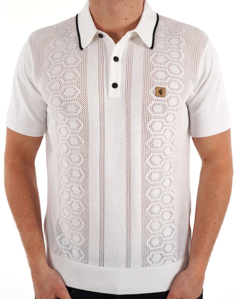 Gabicci Vintage Knitted Weave Polo White