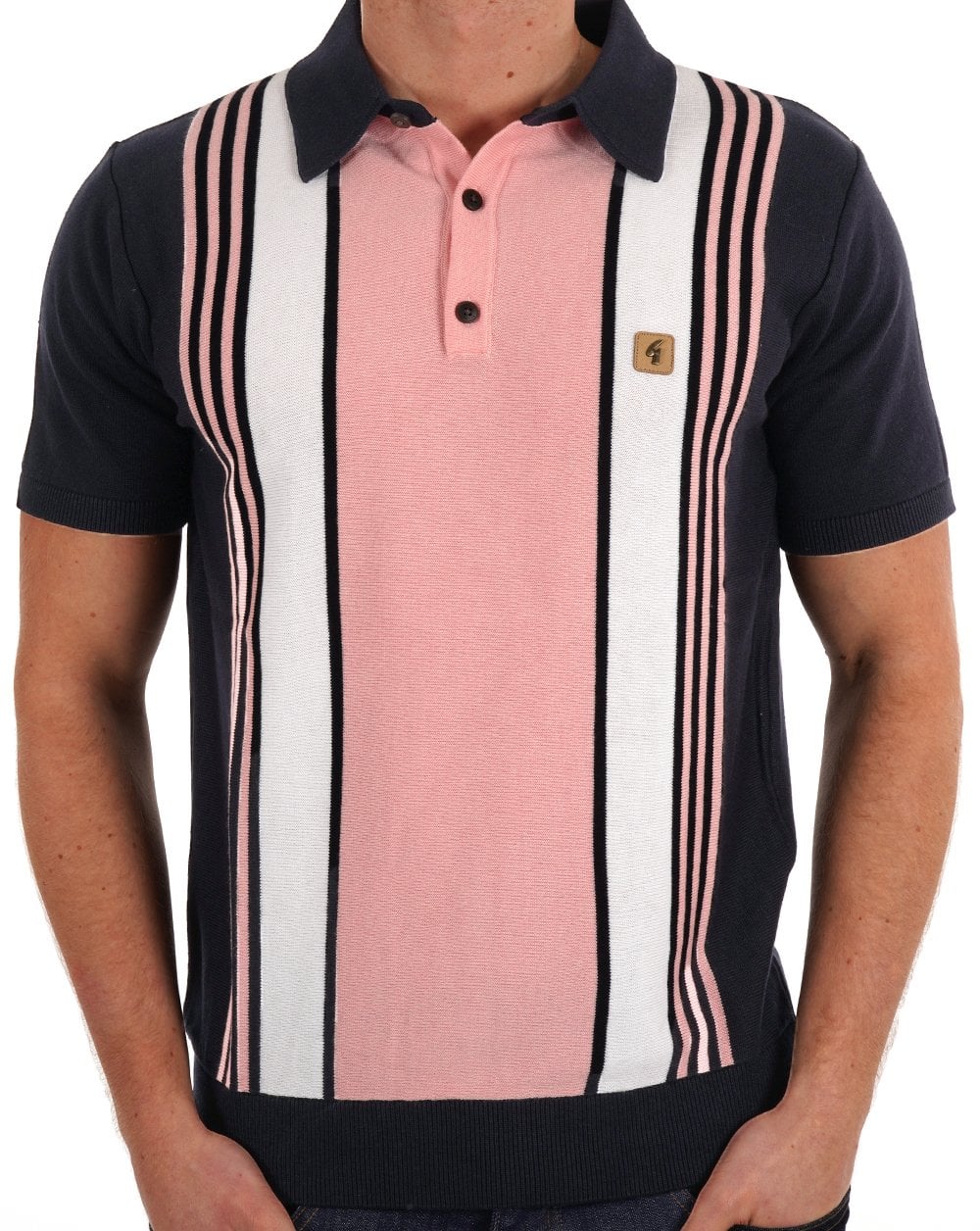Gabicci Vintage Knitted Polo Navy Pink Striped