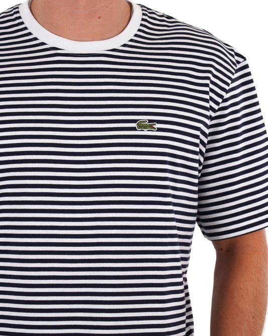 Lacoste Lacoste – Gestreiftes T-Shirt aus schwerer Baumwolle, Weiß/Marineblau