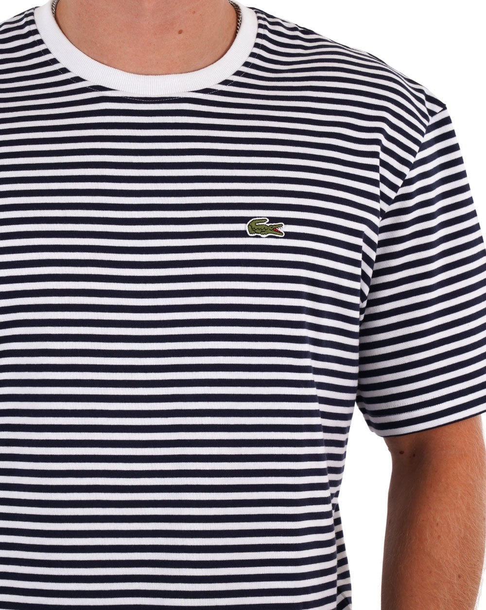 Lacoste – Gestreiftes T-Shirt aus schwerer Baumwolle, Weiß/Marineblau