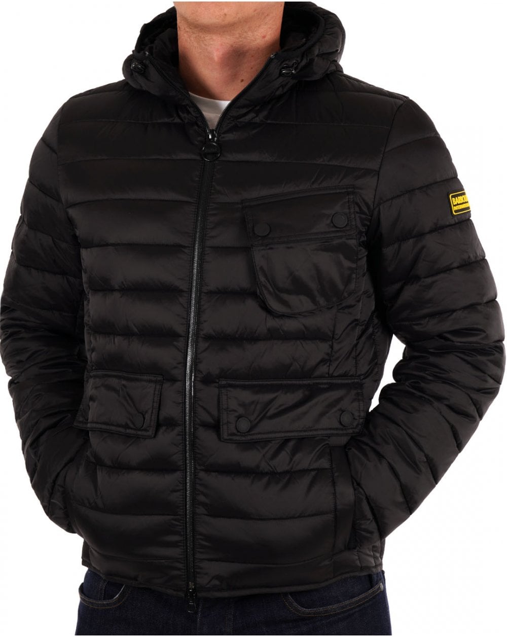 Barbour International Racer Ouston Steppjacke mit Kapuze Schwarz
