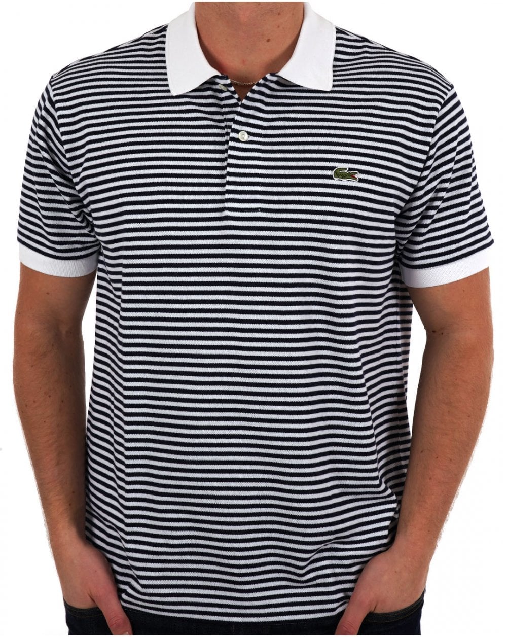 Lacoste Fine Stripe Polo Shirt White/Navy