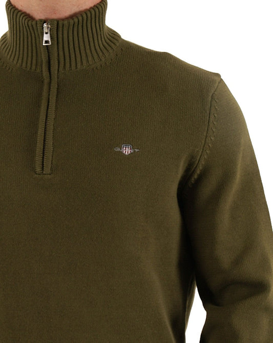 Gant Gant Baumwollpullover mit halbem Reißverschluss, Moosgrün