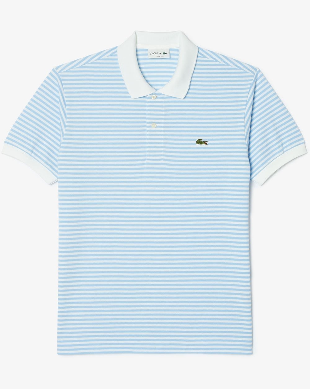 Lacoste – Poloshirt mit feinen Streifen, Weiß/Himmelblau