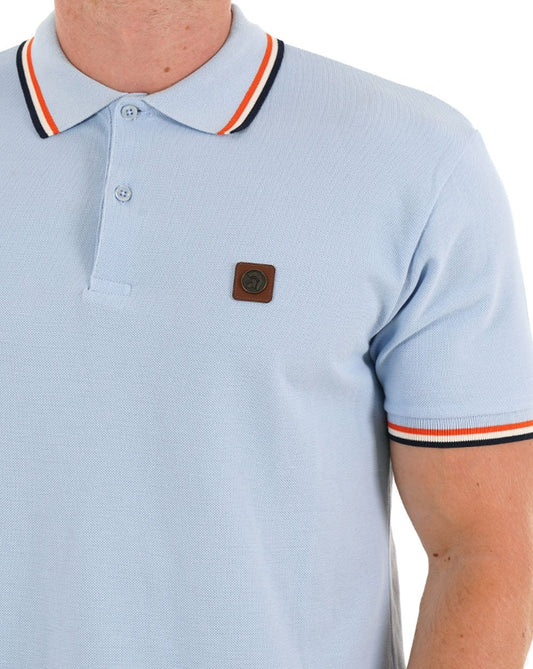 Trojan Trojan – Piqué-Poloshirt mit dreifarbigen Streifen in Puderblau