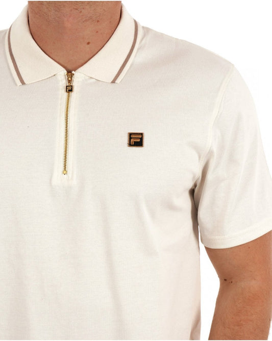 Fila Gold Fila – Poloshirt mit Reißverschluss und goldener Spitze in Off-White