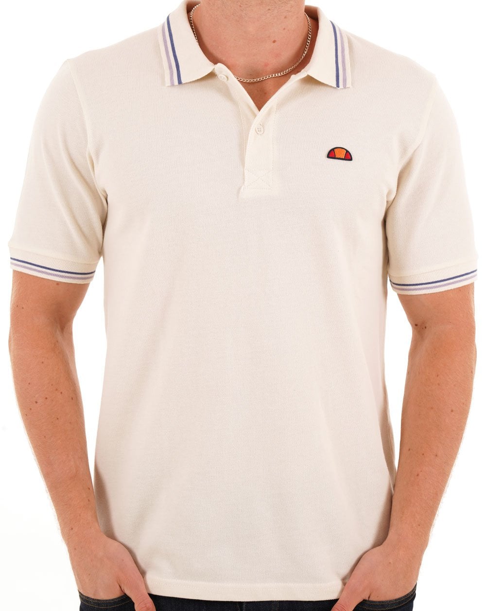 Ellesse – Poloshirt mit Streifen in Off-White